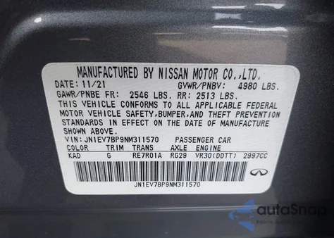 2022 Infiniti Q50 Luxe z USA, uszkodzony, nr VIN JN1EV7BP9NM311570